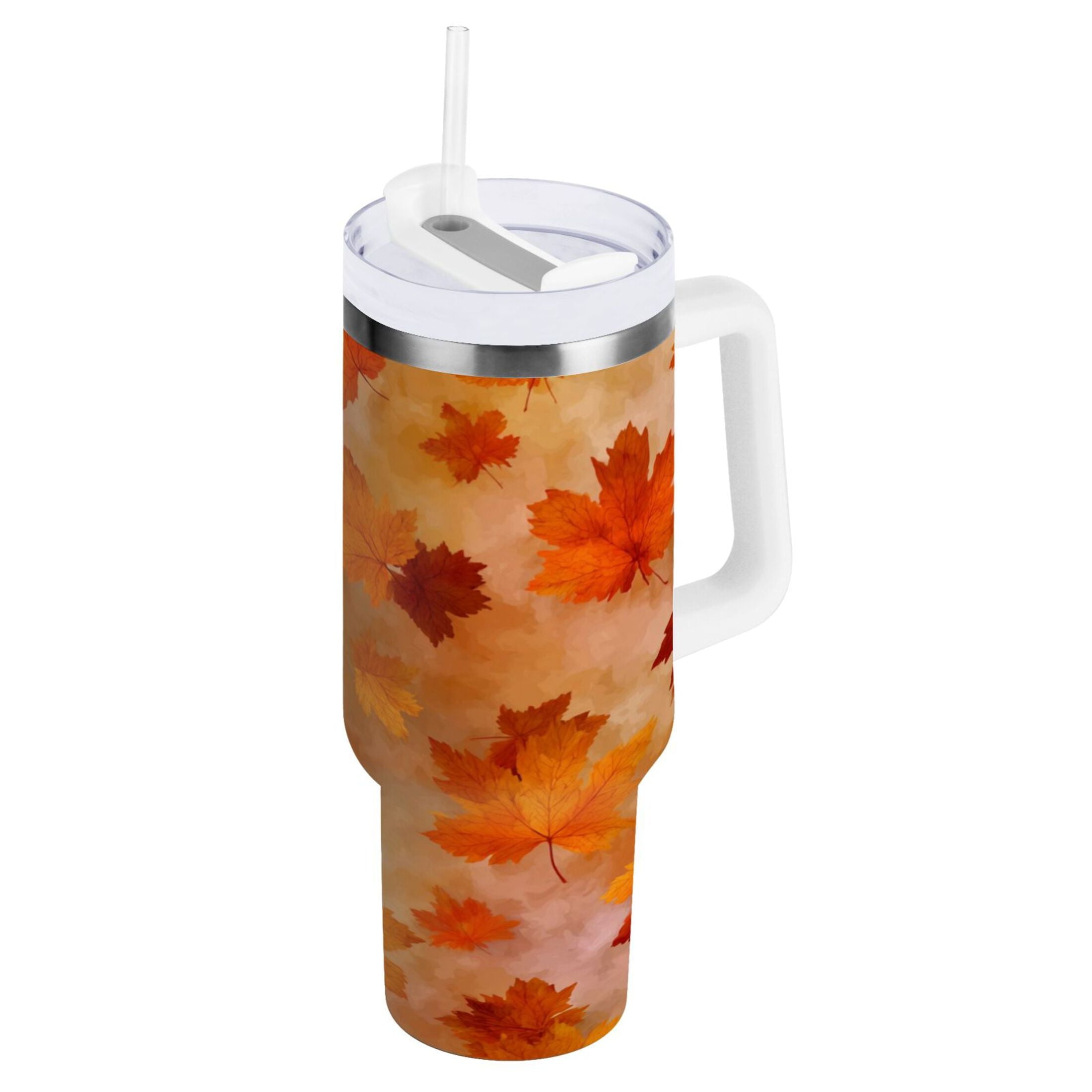 40 oz Insulated Stainless Steel Tumbler Double Wall Stainless Steel Tumbler with 2-Way Drinking Orange and Brown Autumn Leaves M481Q