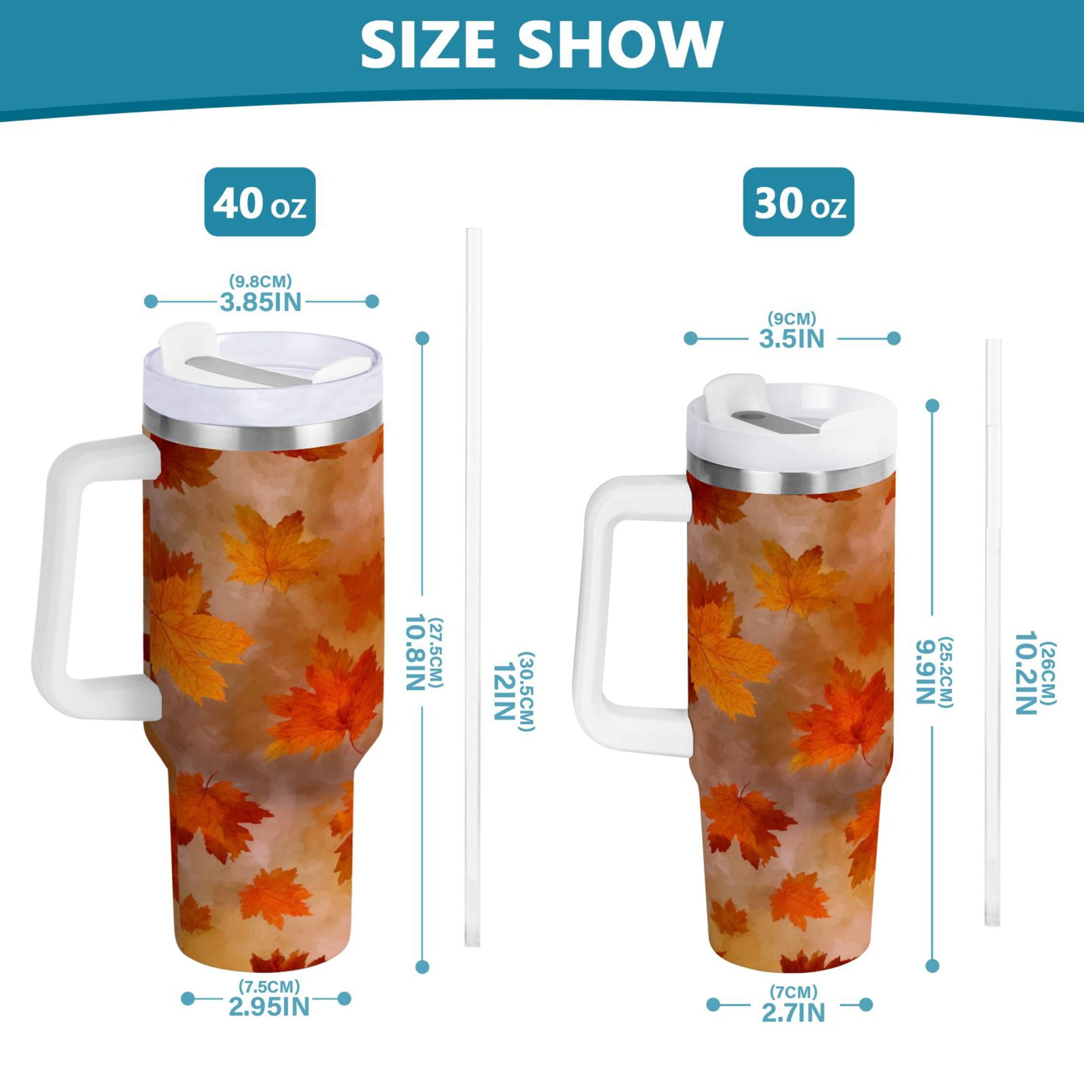 40 oz Insulated Stainless Steel Tumbler Double Wall Stainless Steel Tumbler with 2-Way Drinking Orange and Brown Autumn Leaves M481Q