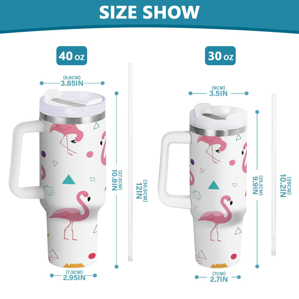 40 oz Insulated Stainless Steel Tumbler Double Wall Stainless Steel Tumbler with 2-Way Drinking Cute Flamingo Pattern M502J