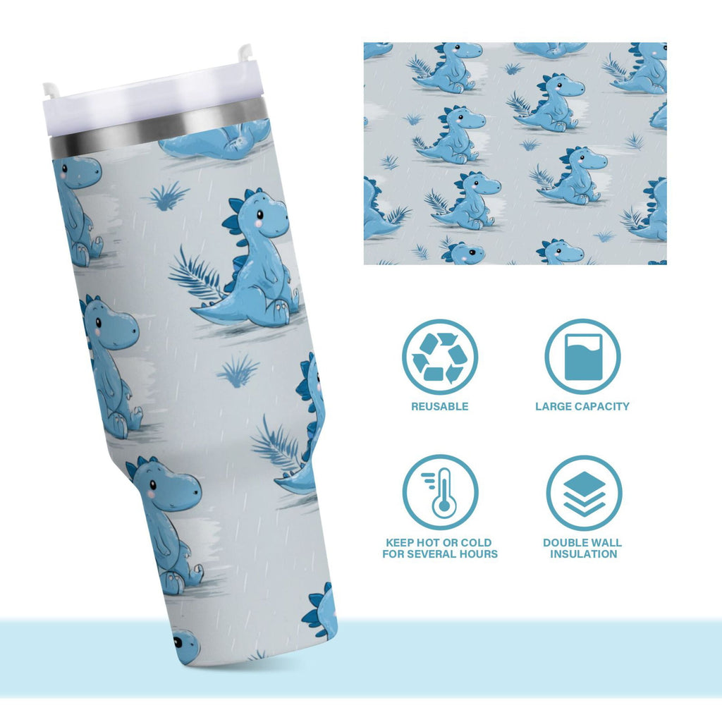 30 oz Insulated Stainless Steel Tumbler Double Wall Stainless Steel Tumbler with 2-Way Drinking Cartoon Blue Dinosaurs M495M