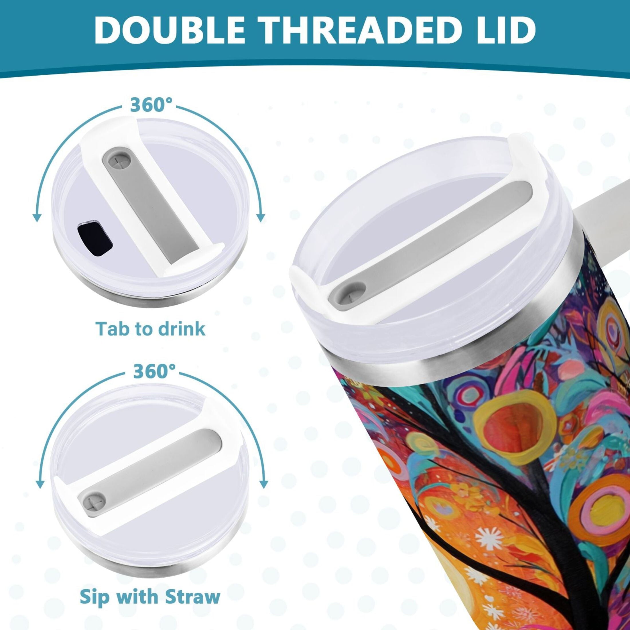30 oz Insulated Stainless Steel Tumbler Double Wall Stainless Steel Tumbler with 2-Way Drinking Beautiful Abstract Tree Painting M654U