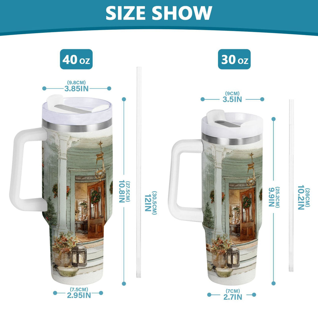 30 oz Insulated Stainless Steel Tumbler Double Wall Stainless Steel Tumbler with 2-Way Drinking Charming Christmas Doorway M670W