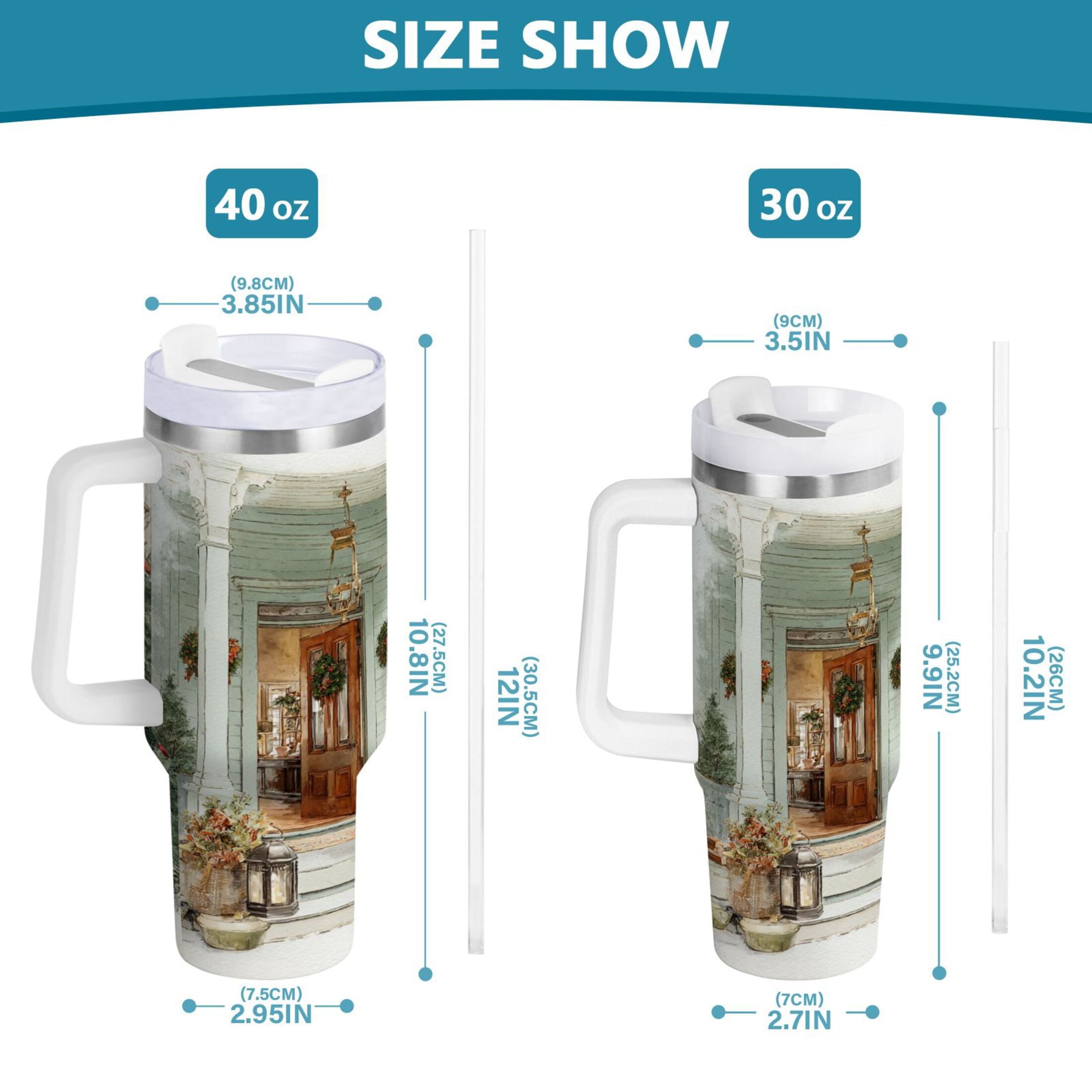 30 oz Insulated Stainless Steel Tumbler Double Wall Stainless Steel Tumbler with 2-Way Drinking Charming Christmas Doorway M670W