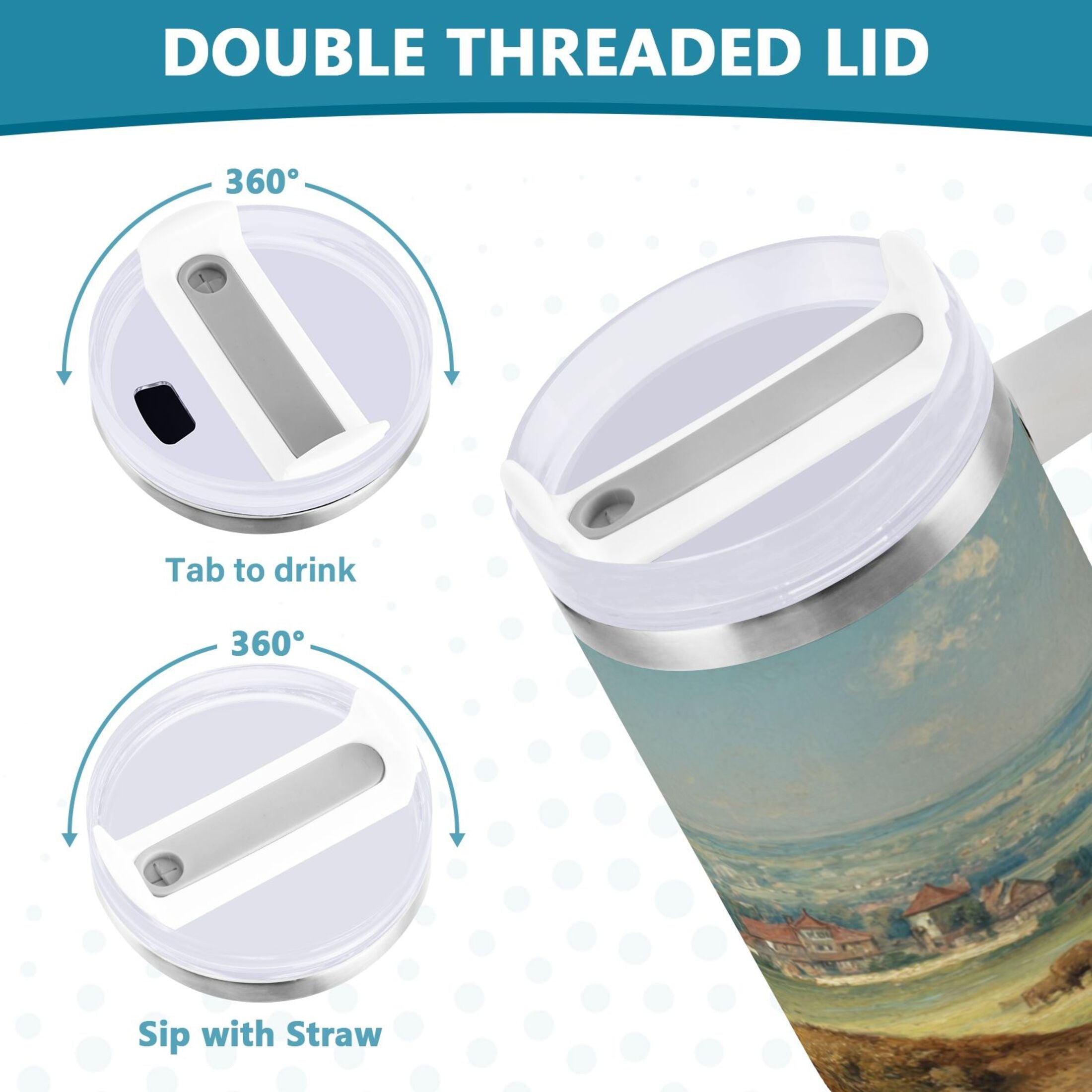 30 oz Insulated Stainless Steel Tumbler Double Wall Stainless Steel Tumbler with 2-Way Drinking Buffalo Herd Oil Painting M660K
