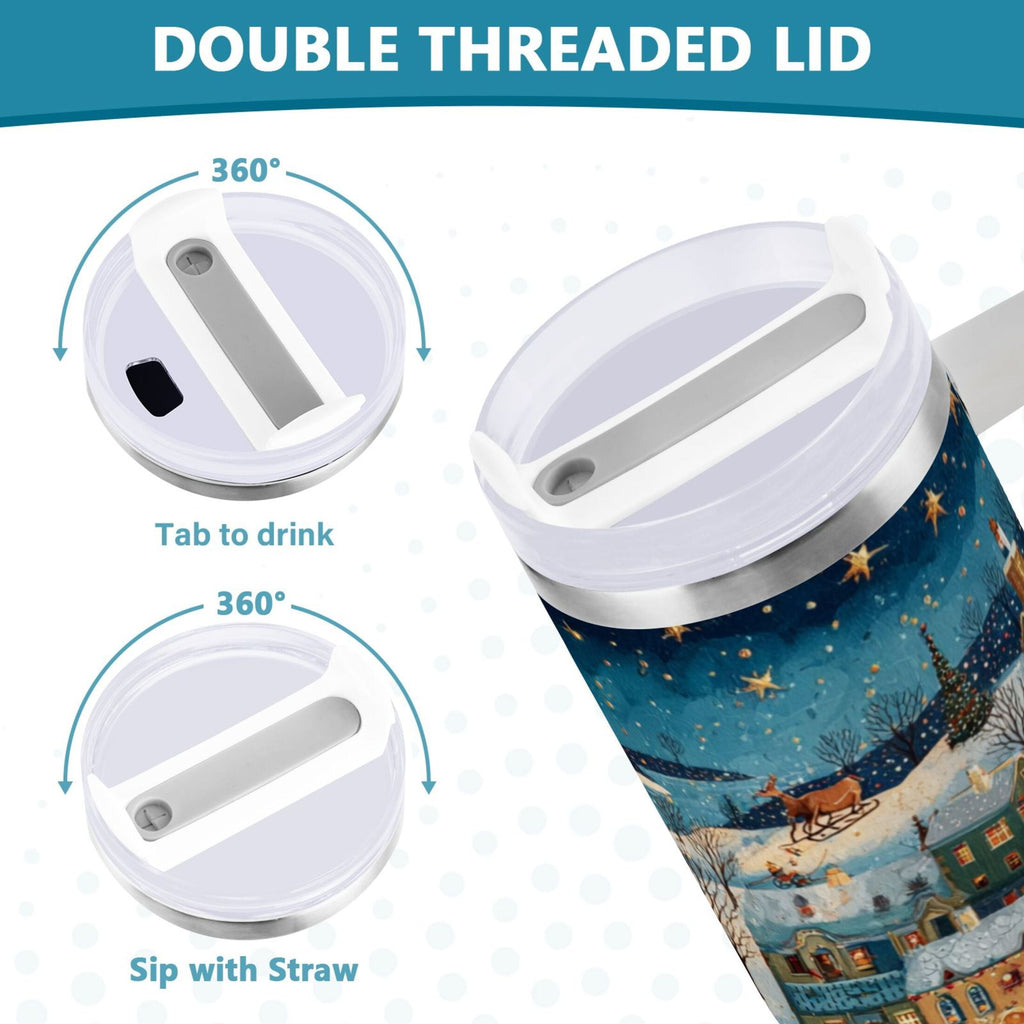 30 oz Insulated Stainless Steel Tumbler Double Wall Stainless Steel Tumbler with 2-Way Drinking Whimsical Christmas Scene M545Q