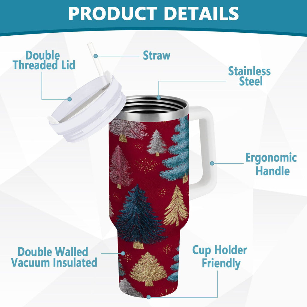 30 oz Insulated Stainless Steel Tumbler Double Wall Stainless Steel Tumbler with 2-Way Drinking Stylized Christmas Trees M644N