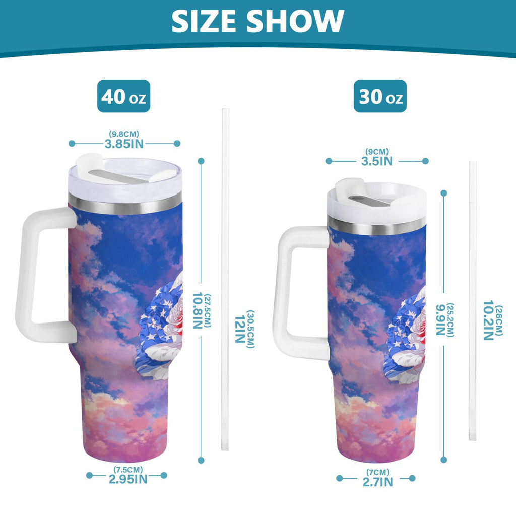 30 oz Insulated Stainless Steel Tumbler Double Wall Stainless Steel Tumbler with 2-Way Drinking Rose with Flag Pattern M547V