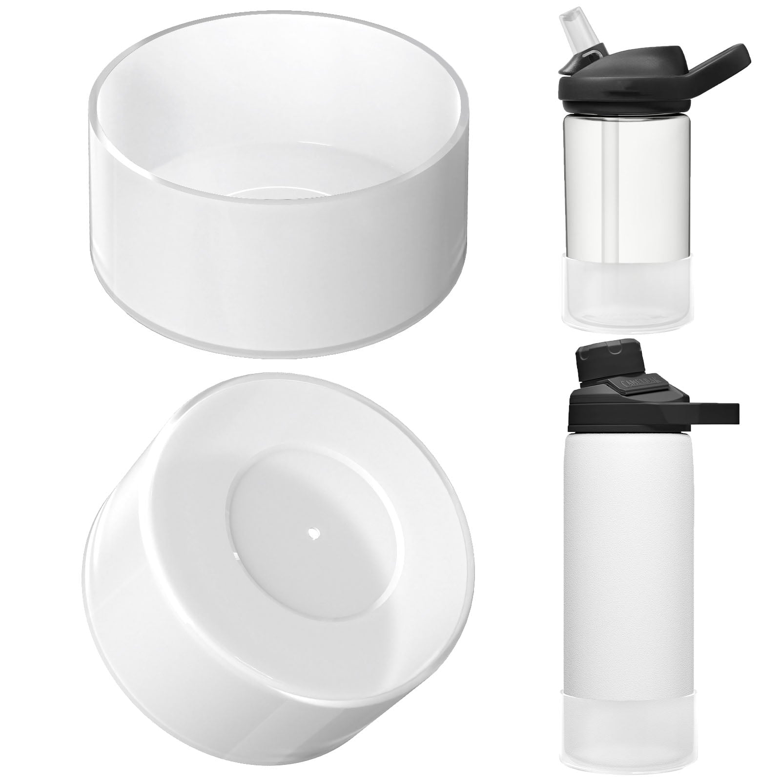 Linkidea 2 Pack Water Bottle Boot Compatible with CamelBak Eddy+20oz/25oz, Chute Mag 20oz/25oz, Carry Cap, Silicone Anti-Slip Bottle Bottom Bumper Protector (Clear White) M389G