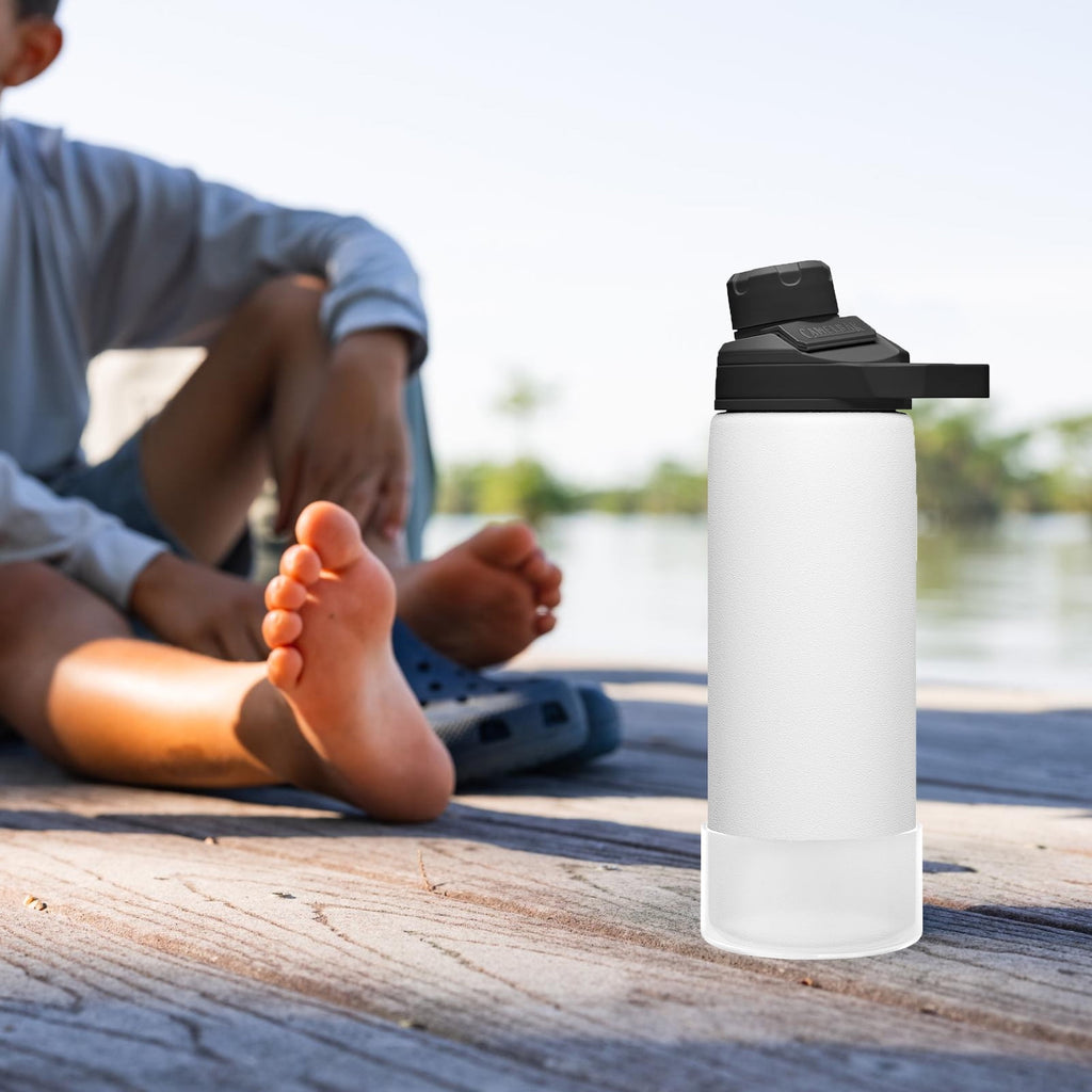 Linkidea 2 Pack Water Bottle Boot Compatible with CamelBak Eddy+20oz/25oz, Chute Mag 20oz/25oz, Carry Cap, Silicone Anti-Slip Bottle Bottom Bumper Protector (Clear White) M389G