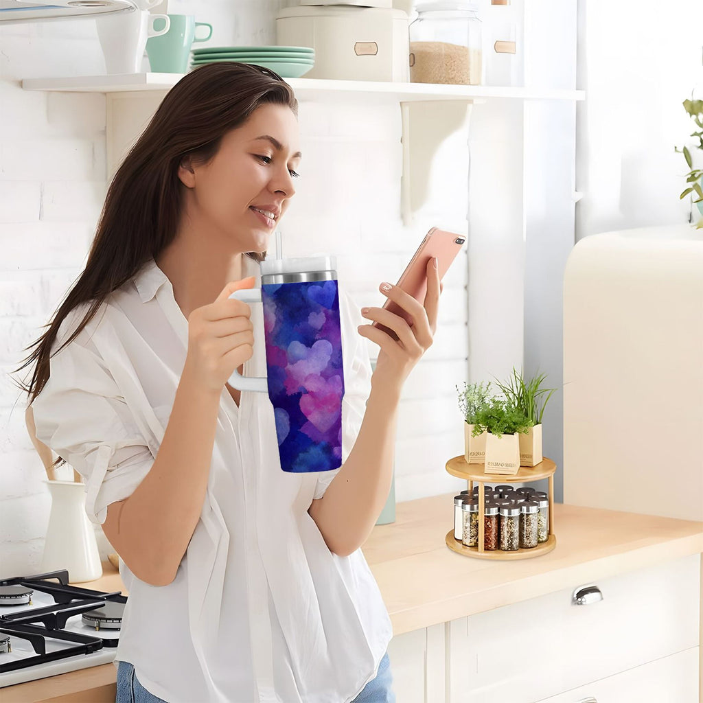 30 oz Insulated Stainless Steel Tumbler Double Wall Stainless Steel Tumbler with 2-Way Drinking Indigo and Violet Hearts M479S
