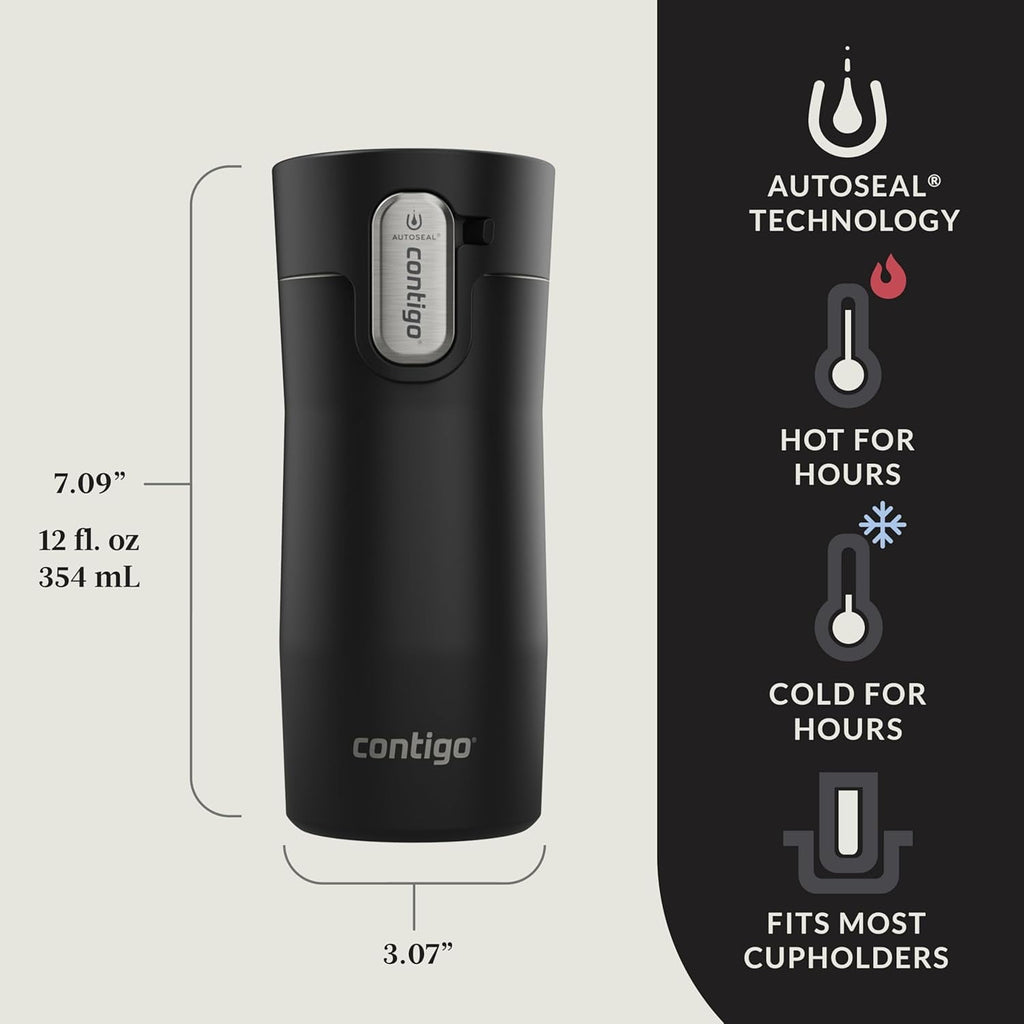 Contigo AUTOSEAL West Loop Vacuum-Insulated Stainless Steel Travel Mug with Easy-Clean Lid, 12oz, Matte Black M102N