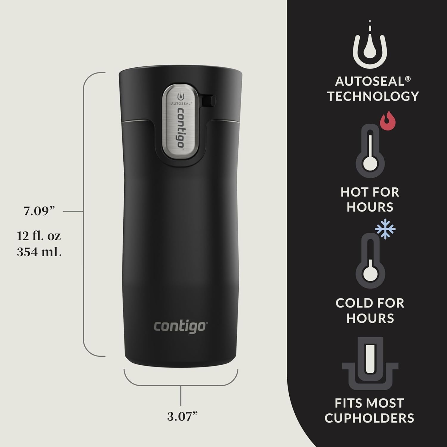 Contigo AUTOSEAL West Loop Vacuum-Insulated Stainless Steel Travel Mug with Easy-Clean Lid, 12oz, Matte Black M102N