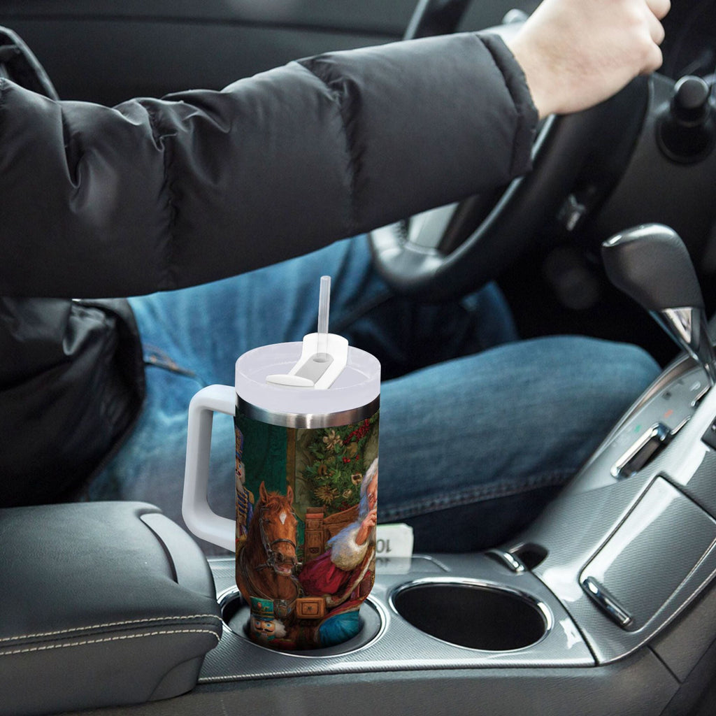 40 oz Insulated Stainless Steel Tumbler Double Wall Stainless Steel Tumbler with 2-Way Drinking Santa Eating Cookies M548Z