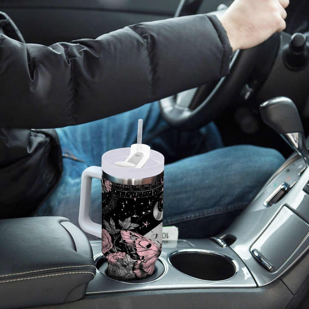 30 oz Insulated Stainless Steel Tumbler Double Wall Stainless Steel Tumbler with 2-Way Drinking Butterfly by Moon and Flowers M542E