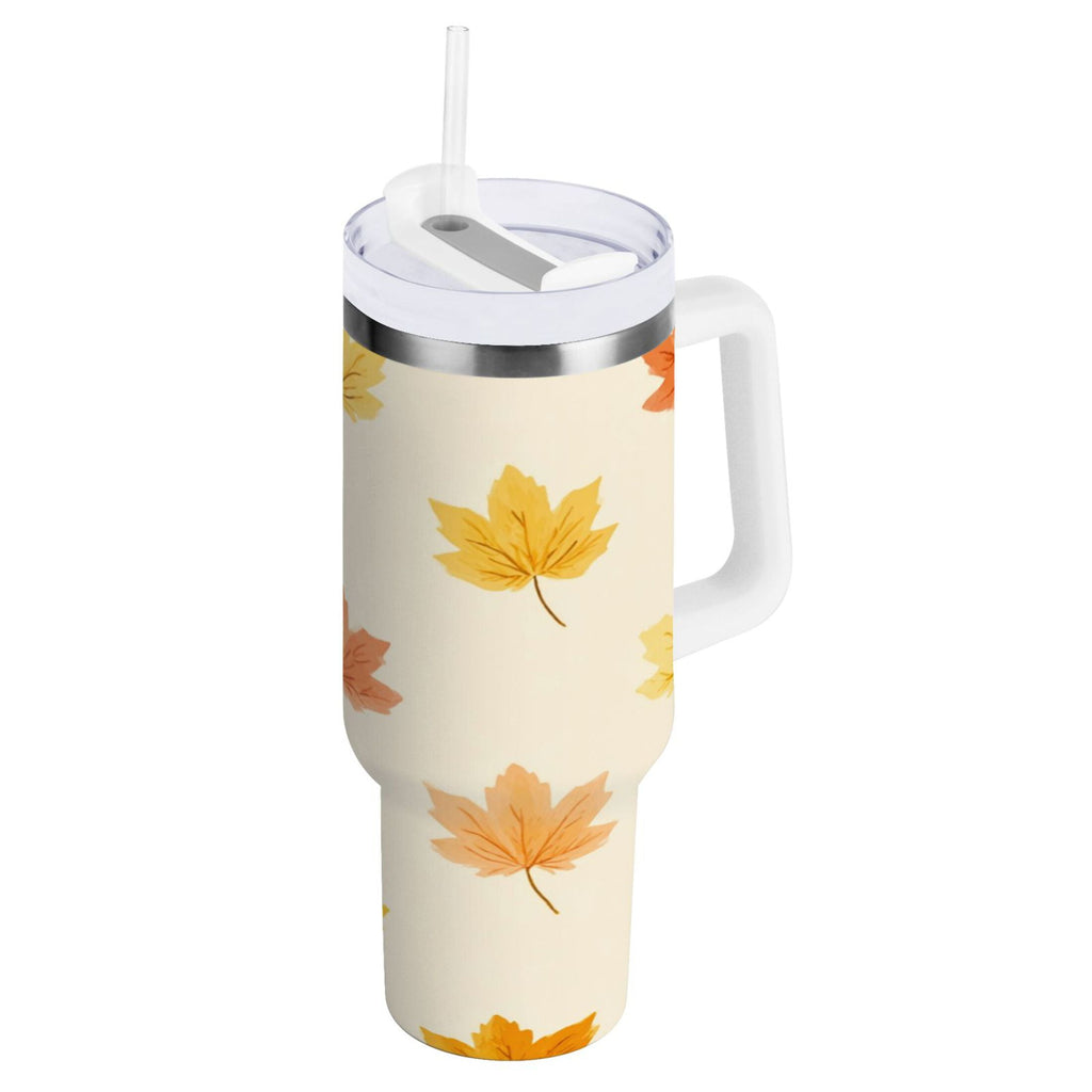 40 oz Insulated Stainless Steel Tumbler Double Wall Stainless Steel Tumbler with 2-Way Drinking Yellow Maple Leaves Pattern M483K