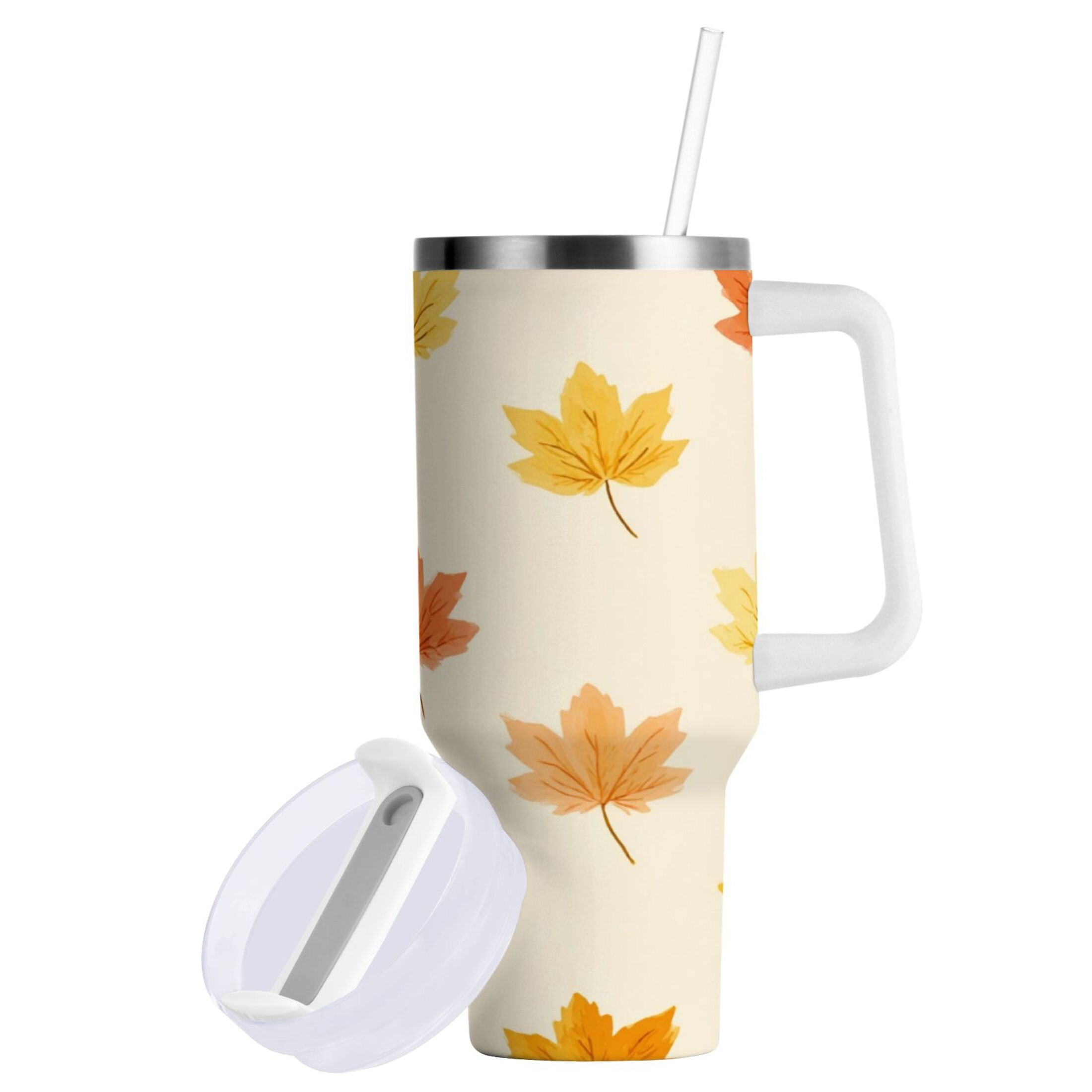 40 oz Insulated Stainless Steel Tumbler Double Wall Stainless Steel Tumbler with 2-Way Drinking Yellow Maple Leaves Pattern M483K