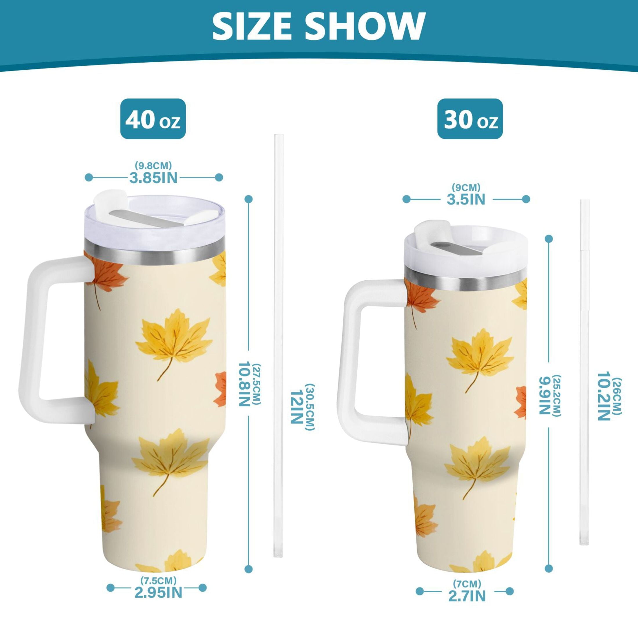 40 oz Insulated Stainless Steel Tumbler Double Wall Stainless Steel Tumbler with 2-Way Drinking Yellow Maple Leaves Pattern M483K