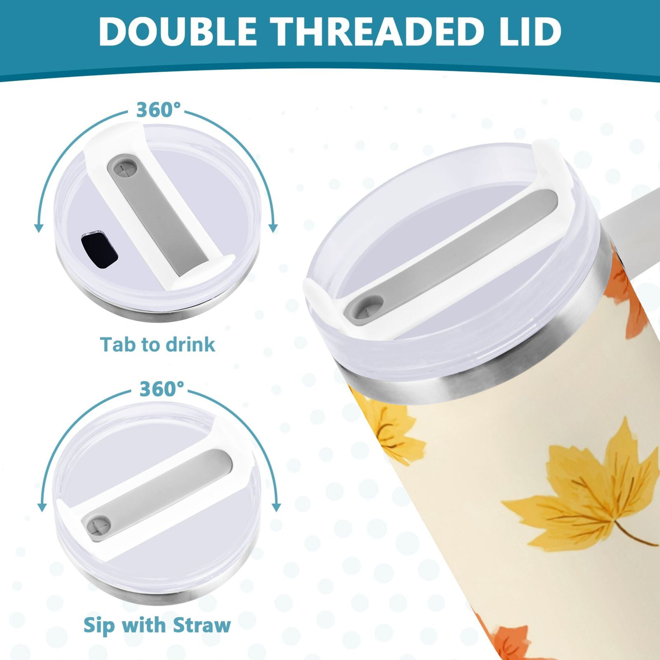 40 oz Insulated Stainless Steel Tumbler Double Wall Stainless Steel Tumbler with 2-Way Drinking Yellow Maple Leaves Pattern M483K