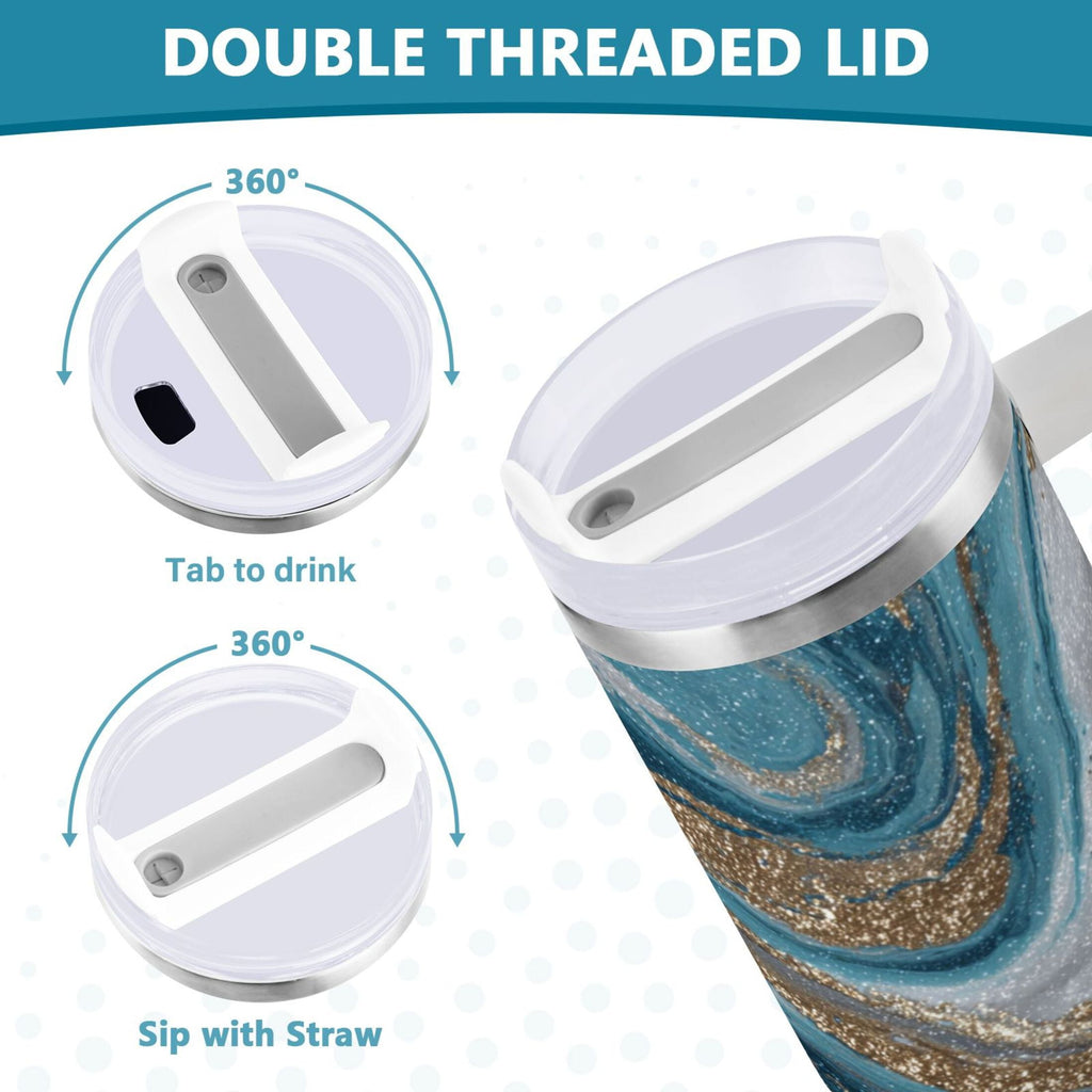 30 oz Insulated Stainless Steel Tumbler Double Wall Stainless Steel Tumbler with 2-Way Drinking Blue and Gold Swirling M497N