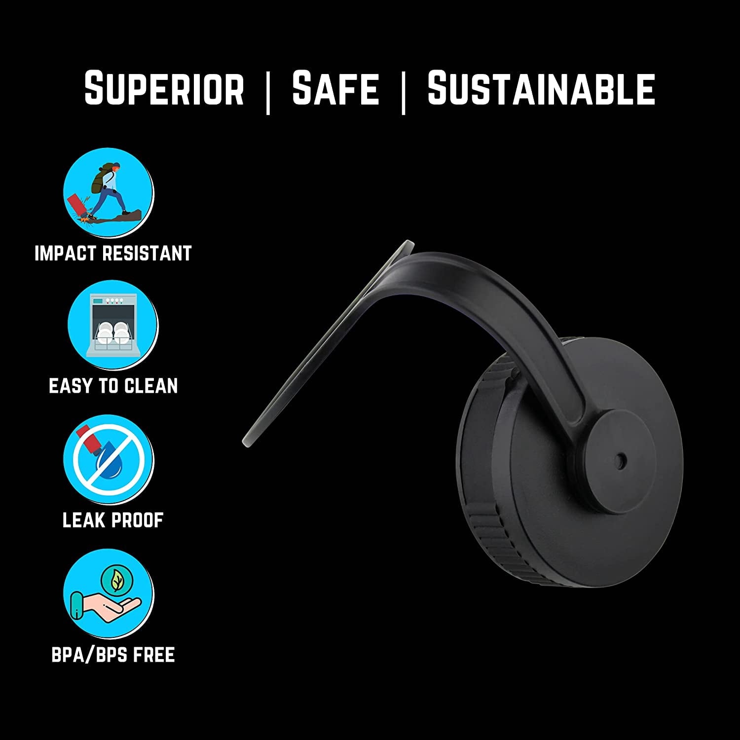 NuRich Loop Top Lid for Wide Mouth Hydro Flask, Nalgene &amp; Simple Water Bottles M213Q