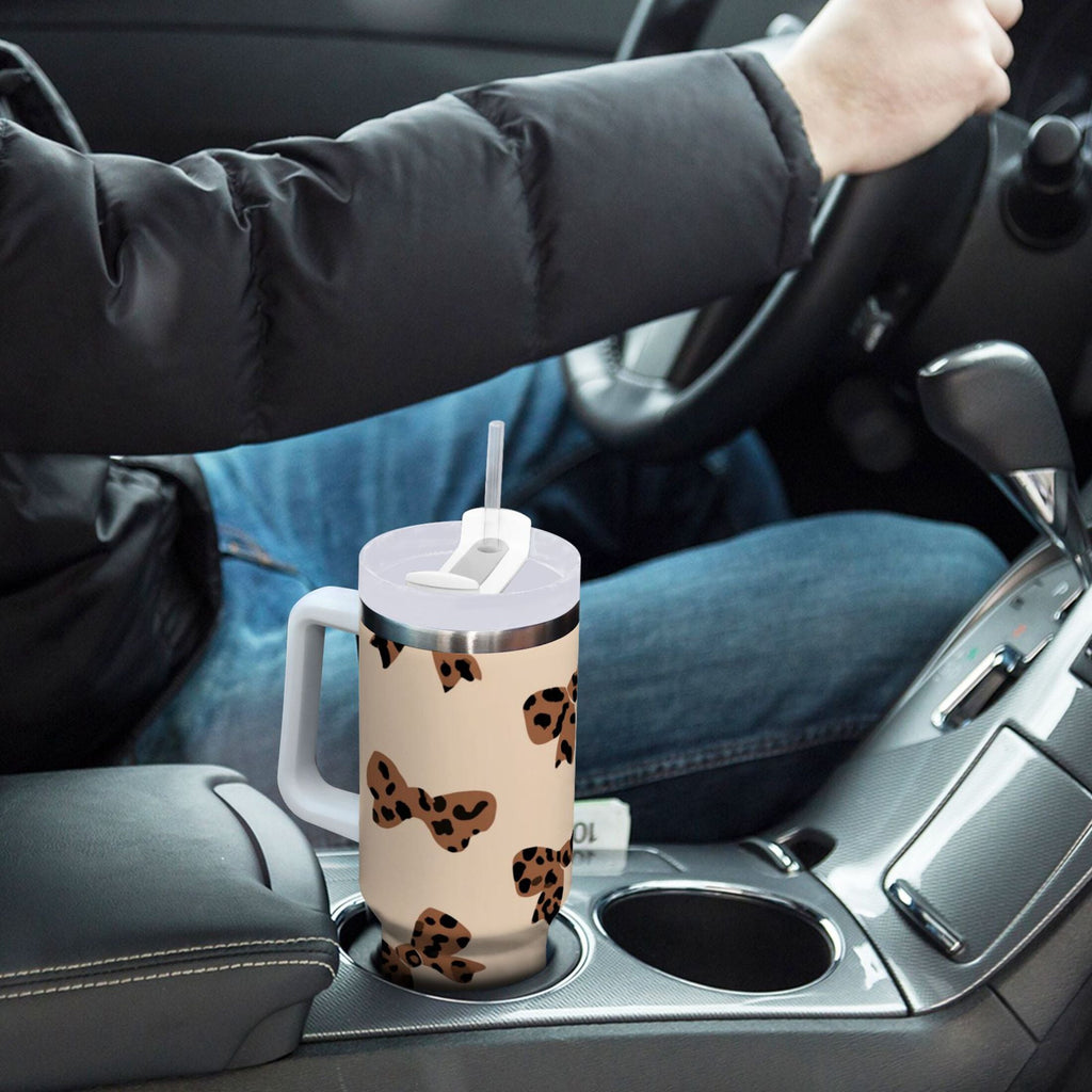 30 oz Insulated Stainless Steel Tumbler Double Wall Stainless Steel Tumbler with 2-Way Drinking Cute Brown Bow M528J
