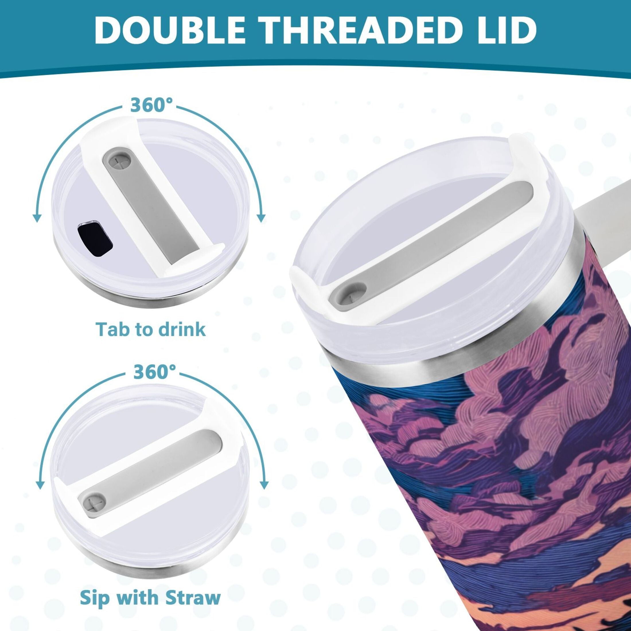 40 oz Insulated Stainless Steel Tumbler Double Wall Stainless Steel Tumbler with 2-Way Drinking Wild Horses Running M506A