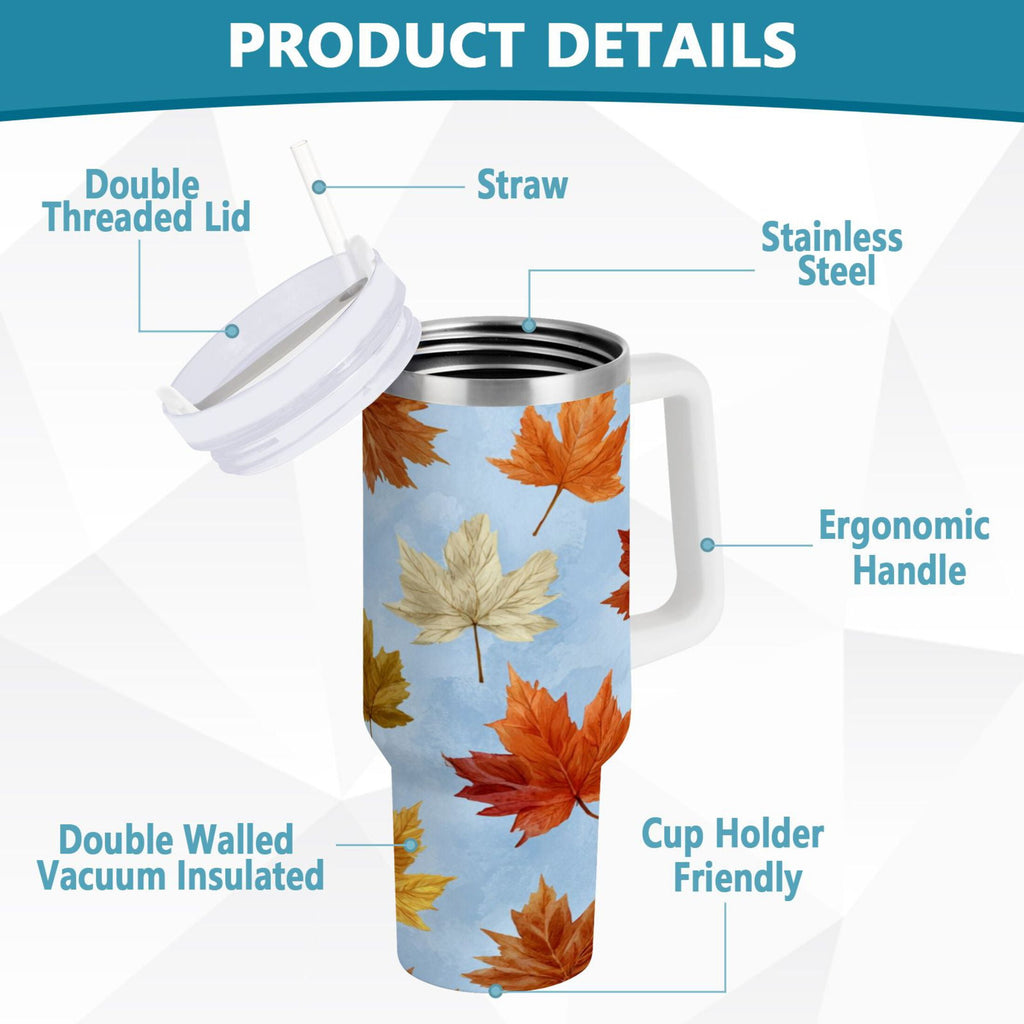 30 oz Insulated Stainless Steel Tumbler Double Wall Stainless Steel Tumbler with 2-Way Drinking Autumn Maple Leaves M641D
