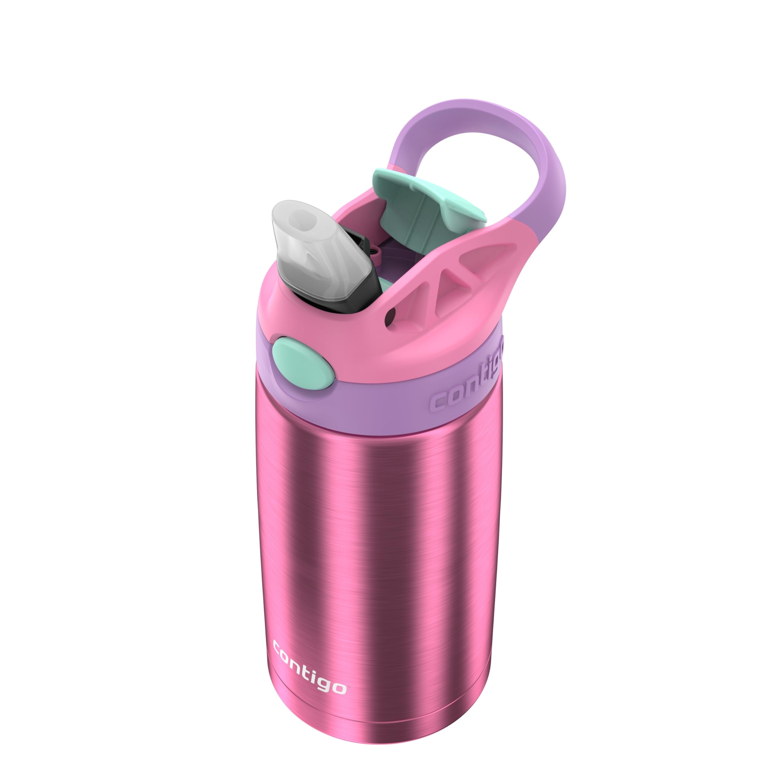 Contigo Kid's 13 oz. AutoSpout Straw Water Bottle - Stainless Steel/Azalea/Pansy M114B