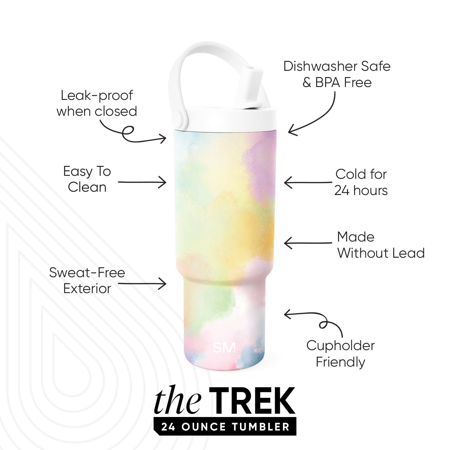 Simple Modern 24 fl oz Insulated Stainless Steel Trek Pivot Tumbler with Straw Lid and Top Handle|Cotton Candy Tie Dye M407G