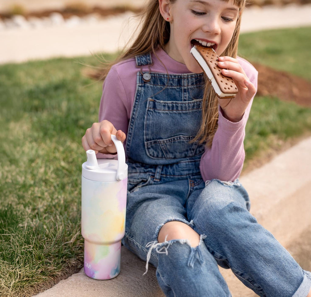 Simple Modern 24 fl oz Insulated Stainless Steel Trek Pivot Tumbler with Straw Lid and Top Handle|Cotton Candy Tie Dye M407G