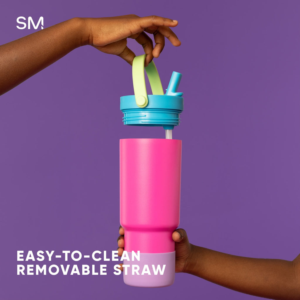 Simple Modern 24 fl oz Insulated Stainless Steel Trek Pivot Tumbler with Straw Lid and Top Handle|Cotton Candy Tie Dye M407G
