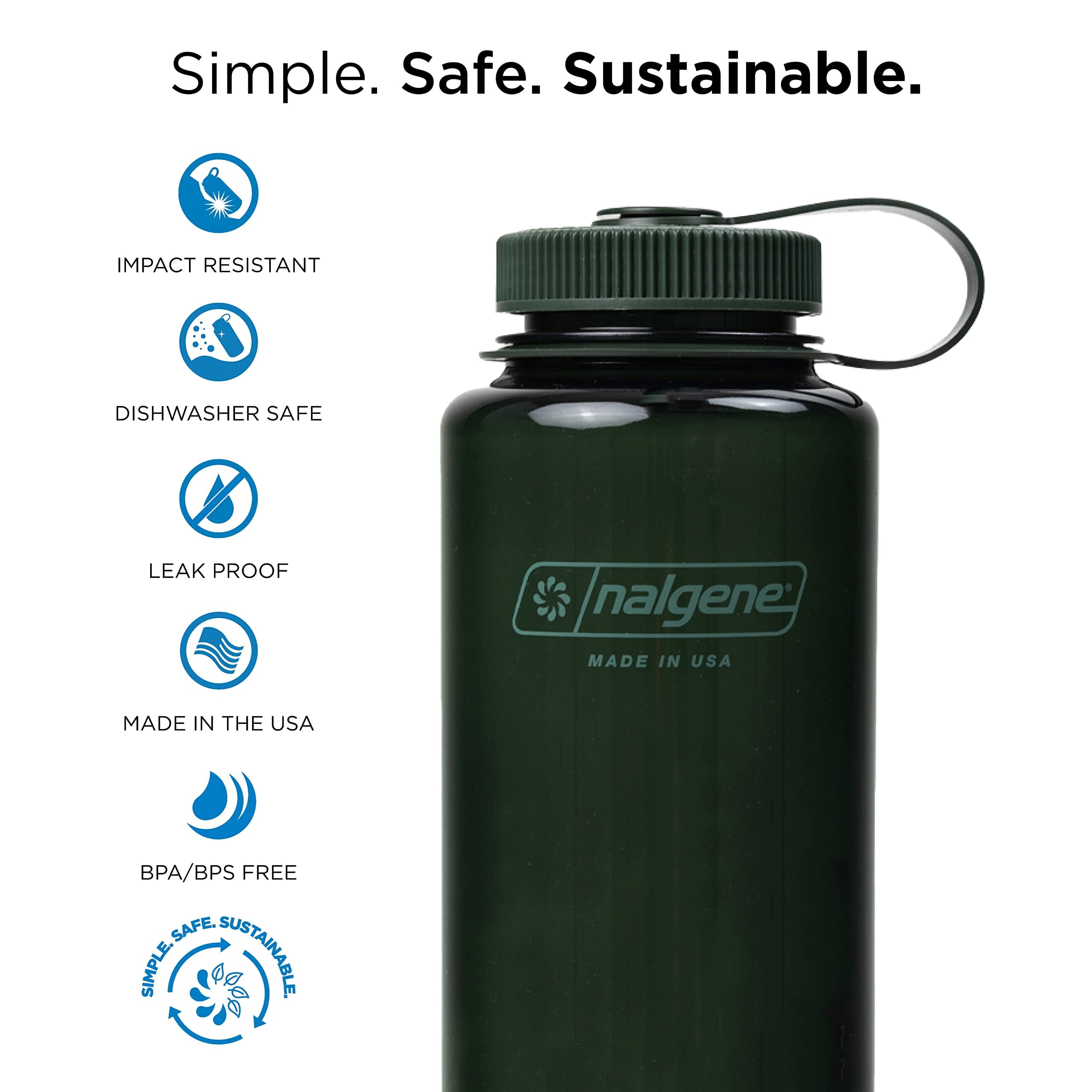 Nalgene Monochrome BPA-Free Recycled Reusable Water Bottle for Backpacking, Hiking, Gym - 32 oz Shatterproof Jade M140F