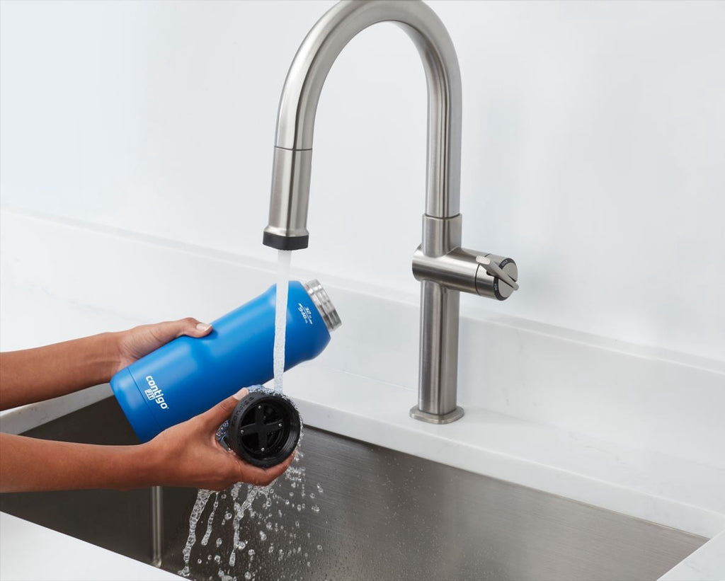 Contigo Fit Stainless Steel AUTOSPOUT Water Bottle with Straw, Blue Amp, 32 fl oz. M105T