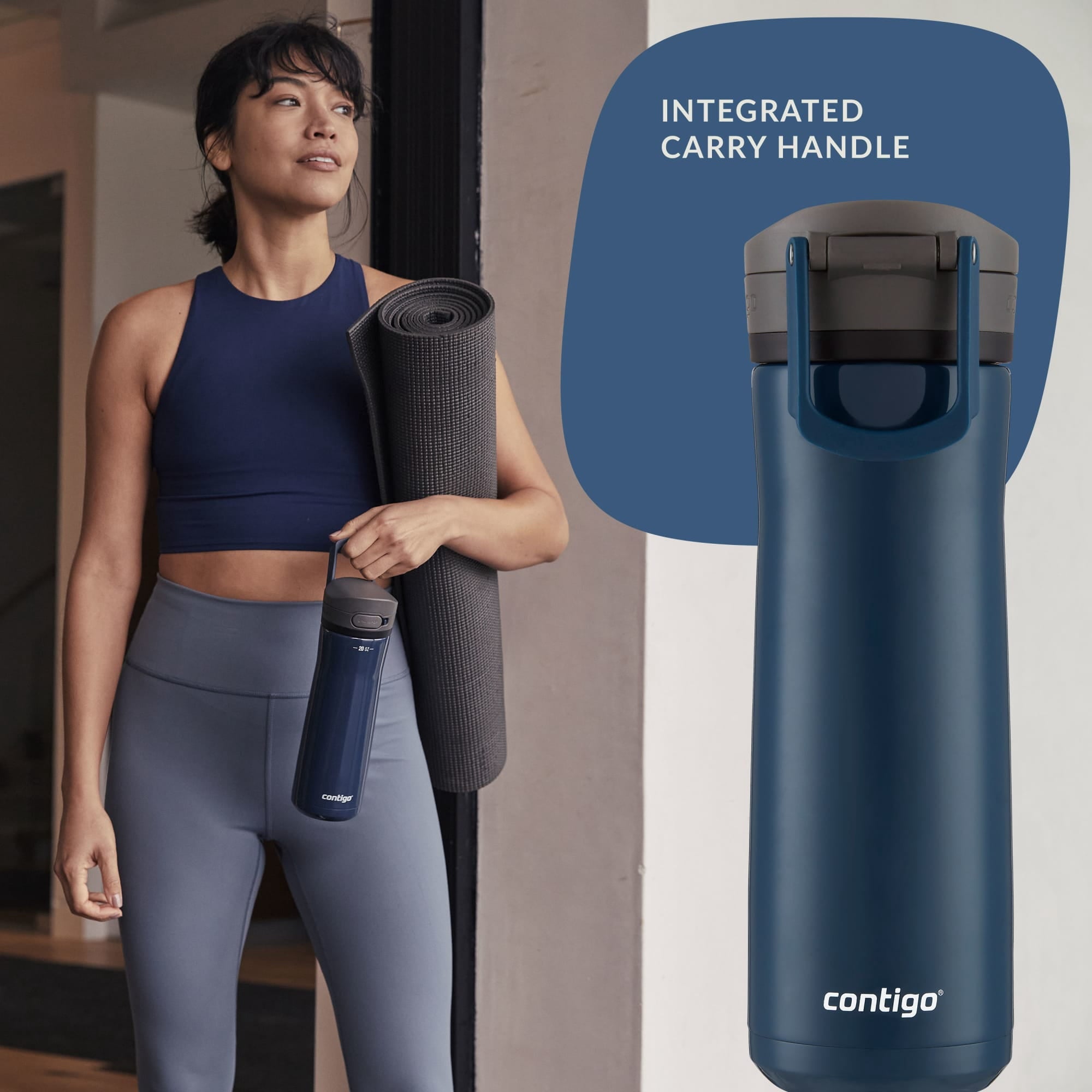Contigo Jackson Chill Bundle 2 Water Bottles Black 24oz and Blueberry 20oz with Autopop Lid M88A