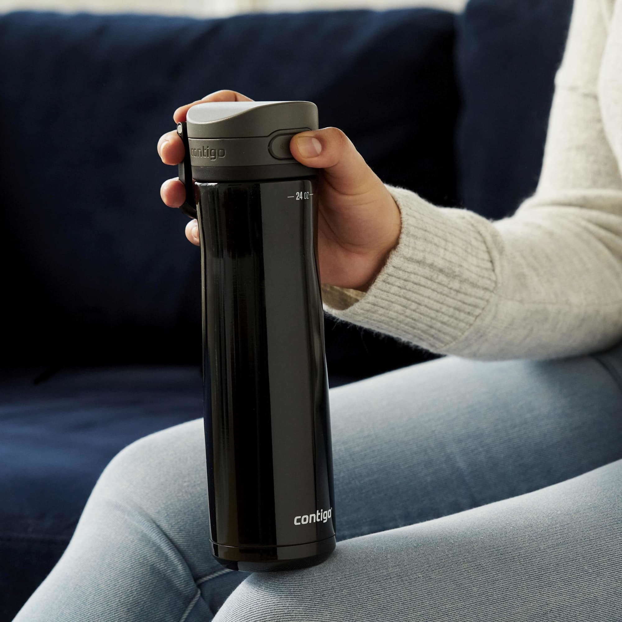 Contigo Jackson Chill Bundle 2 Water Bottles Black 24oz and Blueberry 20oz with Autopop Lid M88A