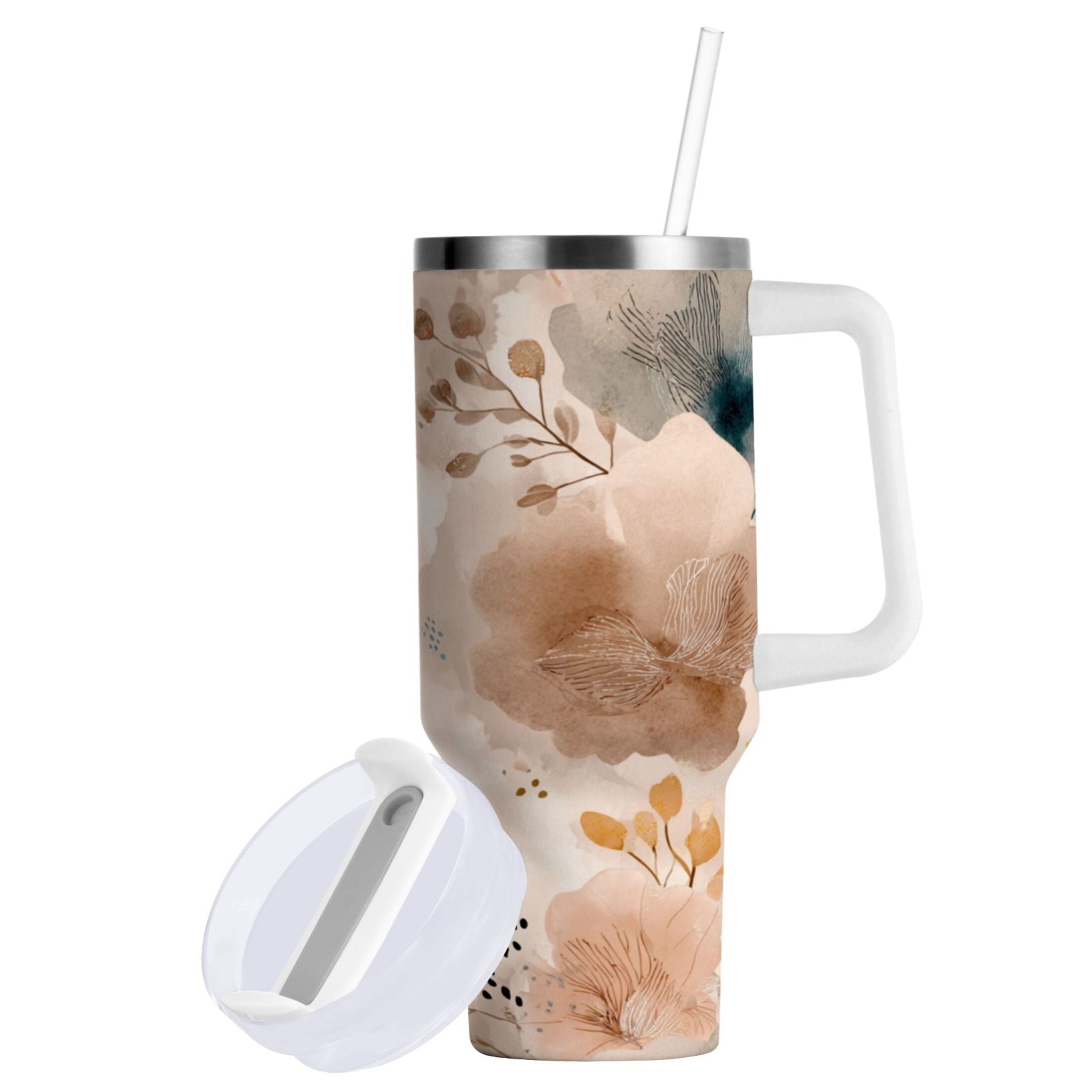 30 oz Insulated Stainless Steel Tumbler Double Wall Stainless Steel Tumbler with 2-Way Drinking Hazy Ethereal Flowers M445Z
