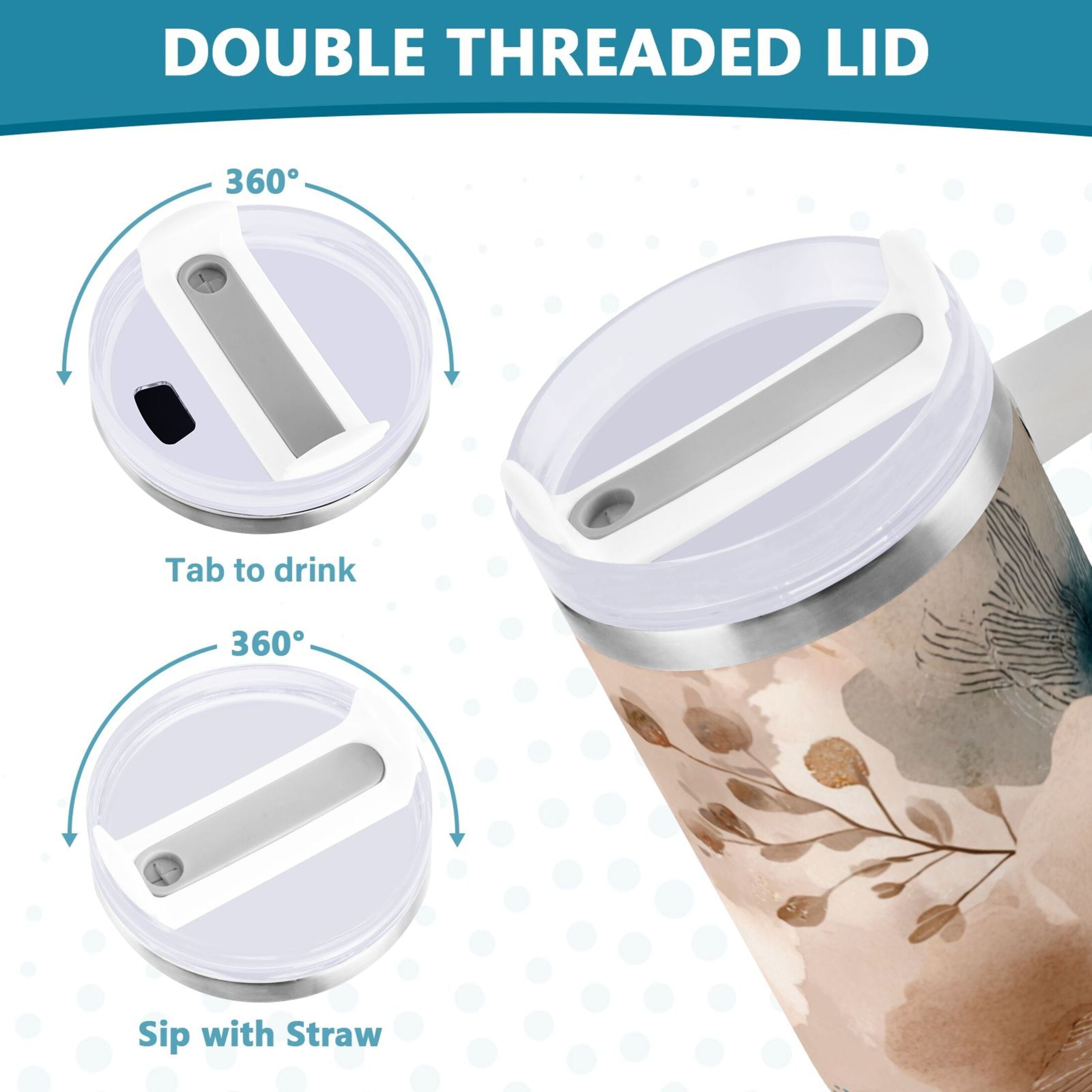 30 oz Insulated Stainless Steel Tumbler Double Wall Stainless Steel Tumbler with 2-Way Drinking Hazy Ethereal Flowers M445Z