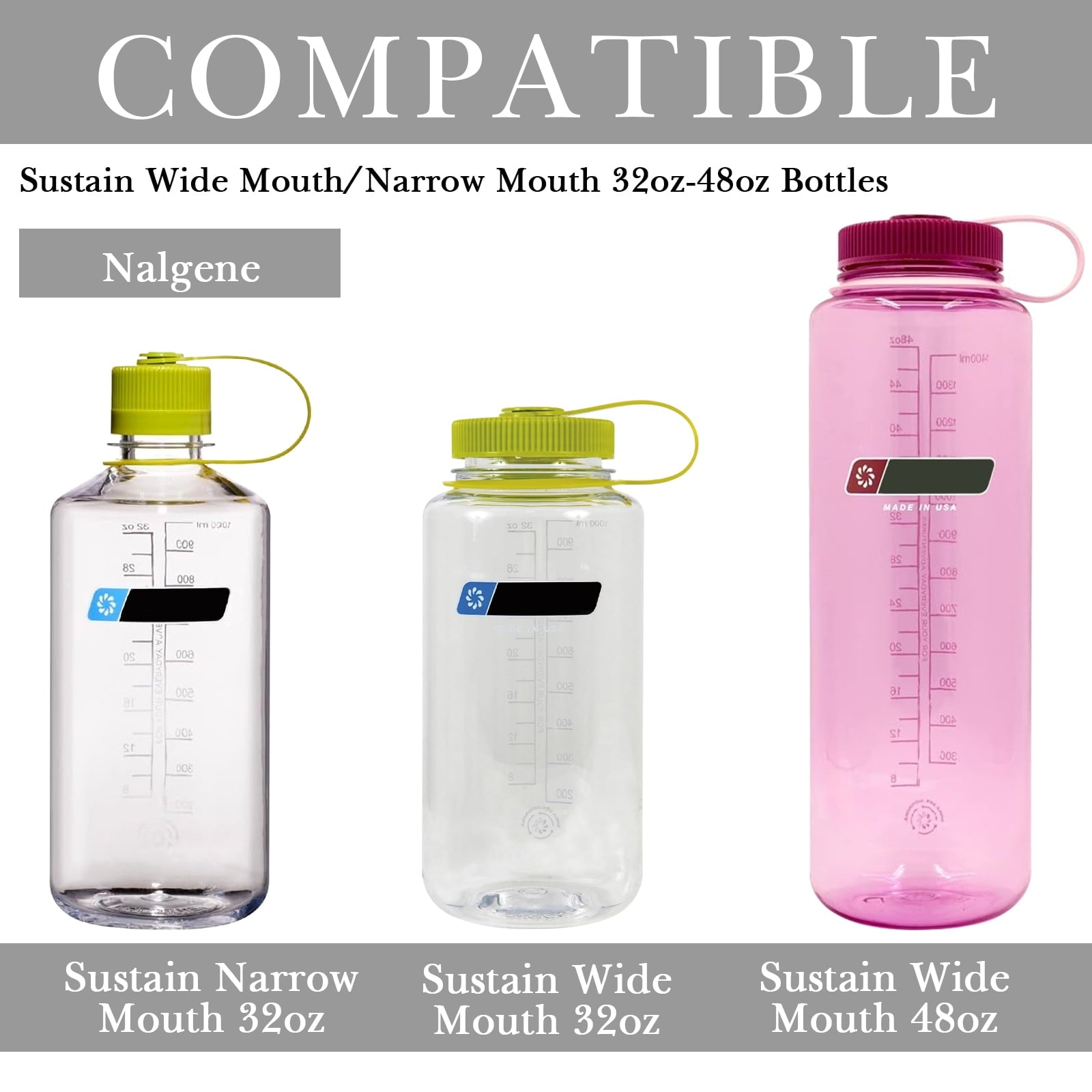 Linkidea 2 Pack Water Bottle Boot Compatible with Nalgene Sustain Wide Mouth 32oz/48oz, Narrow Mouth 32oz, Silicone Anti-Slip Bottle Bottom Bumper Protector (Grey) M219S