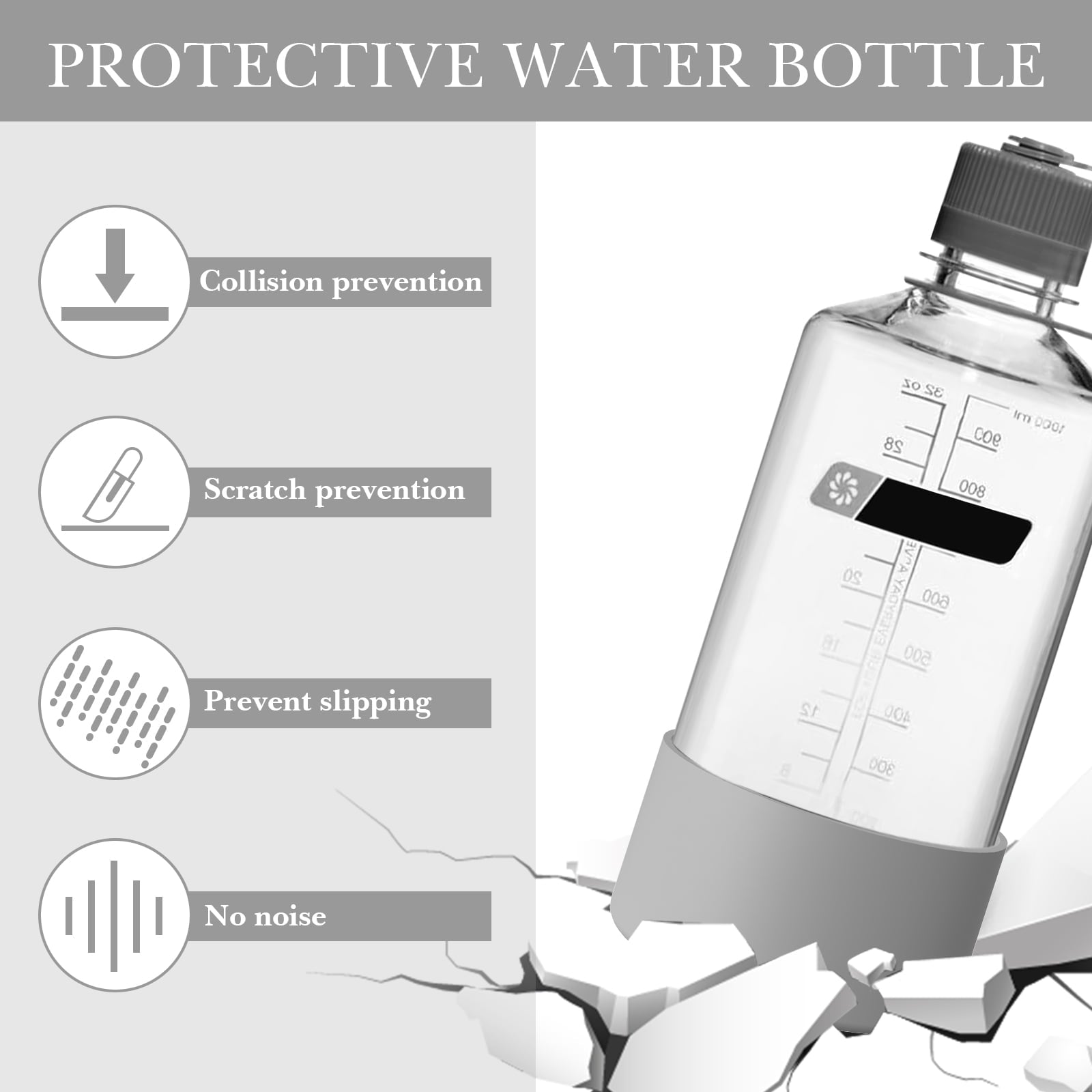 Linkidea 2 Pack Water Bottle Boot Compatible with Nalgene Sustain Wide Mouth 32oz/48oz, Narrow Mouth 32oz, Silicone Anti-Slip Bottle Bottom Bumper Protector (Grey) M219S