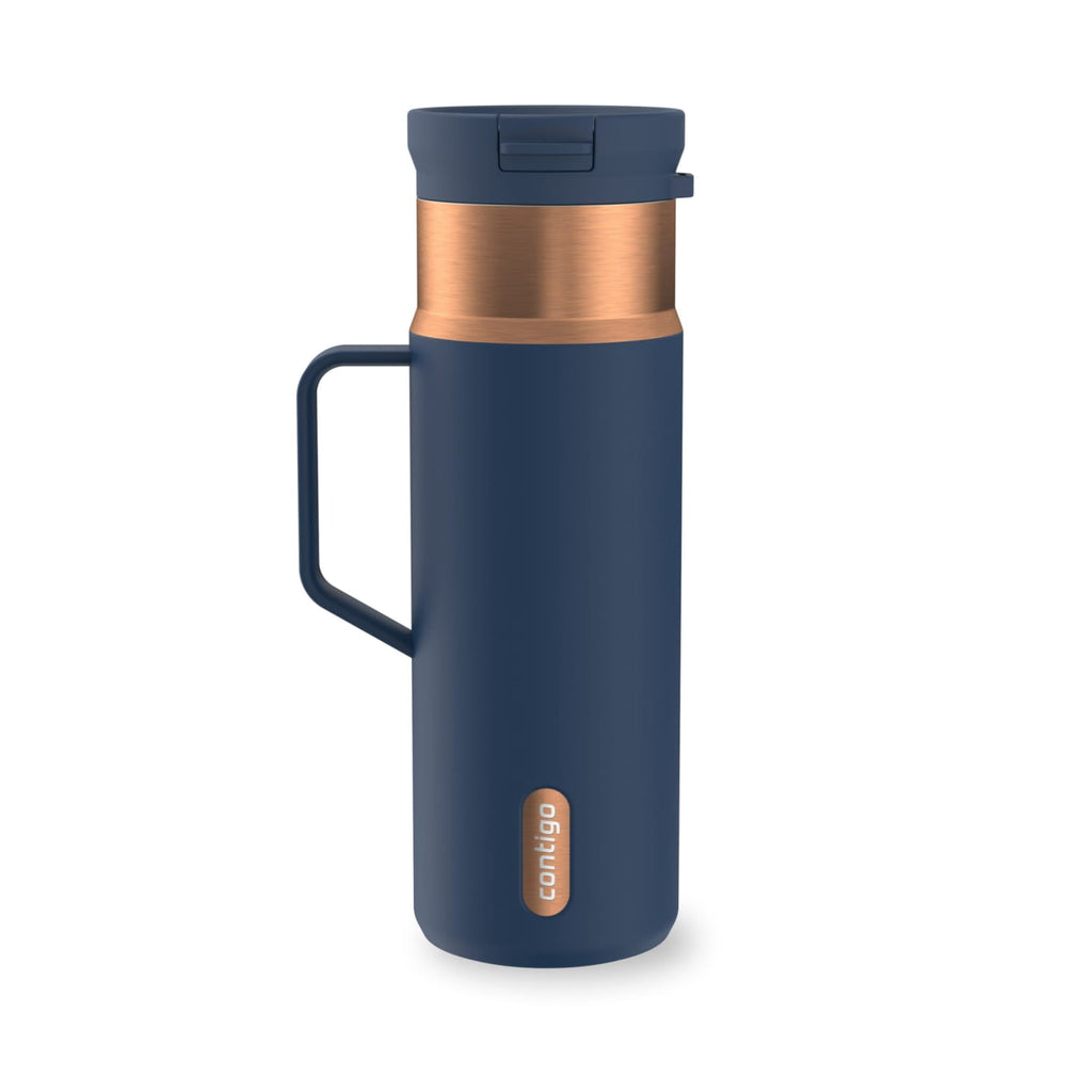 Contigo SnapSeal Leakproof Stainless Steel Reusable Water Bottle Tumbler with Side Handle, Dark Blue/Bronze, 20 oz M33J