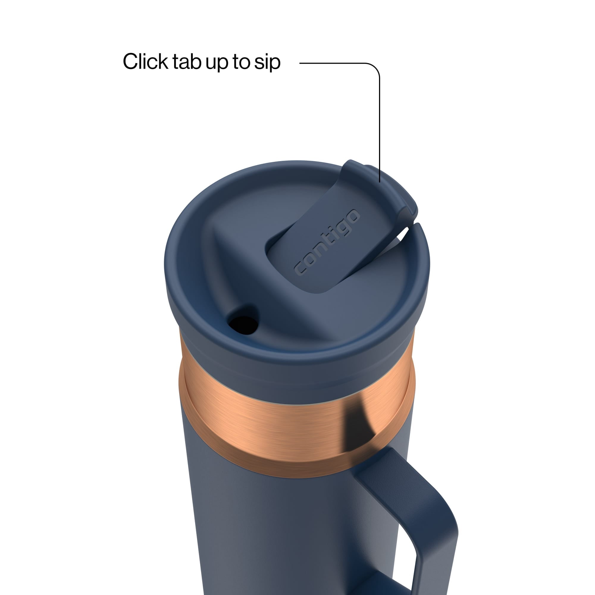 Contigo SnapSeal Leakproof Stainless Steel Reusable Water Bottle Tumbler with Side Handle, Dark Blue/Bronze, 20 oz M33J