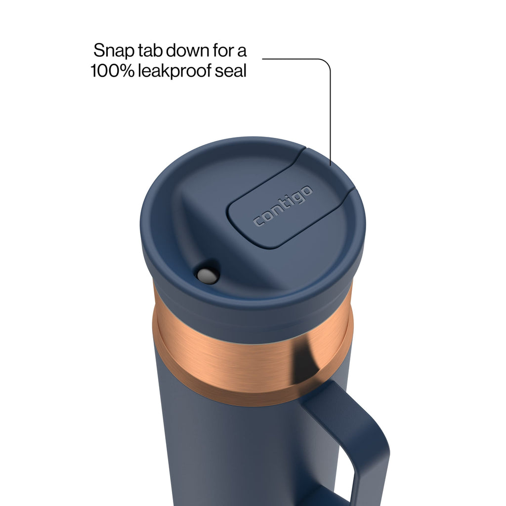 Contigo SnapSeal Leakproof Stainless Steel Reusable Water Bottle Tumbler with Side Handle, Dark Blue/Bronze, 20 oz M33J