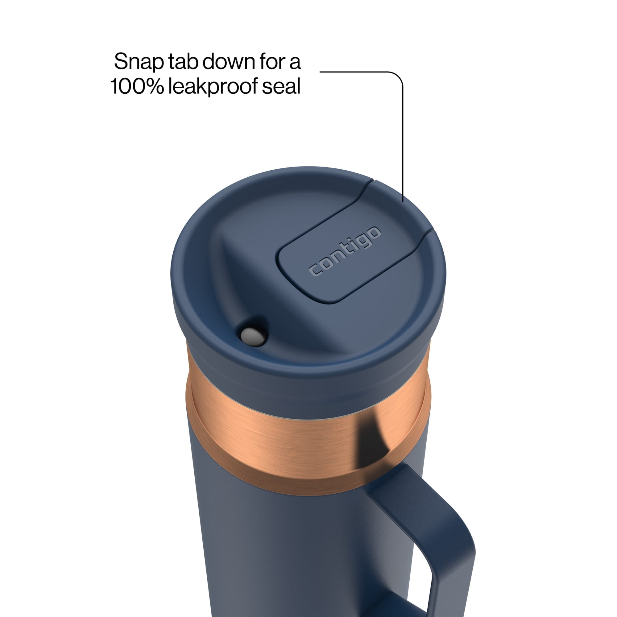 Contigo SnapSeal Leakproof Stainless Steel Reusable Water Bottle Tumbler with Side Handle, Dark Blue/Bronze, 20 oz M33J