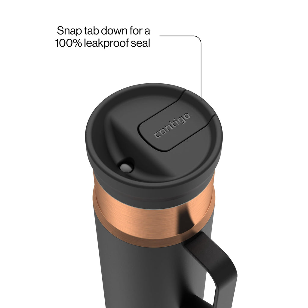 Contigo SnapSeal Leakproof Stainless Steel Reusable Water Bottle Tumbler with Side Handle, Dark Blue/Bronze, 20 oz M33J