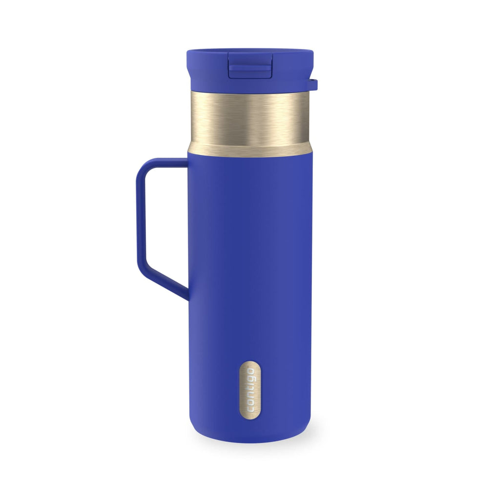 Contigo SnapSeal Leakproof Stainless Steel Reusable Water Bottle Tumbler with Side Handle, Dark Blue/Bronze, 20 oz M33J