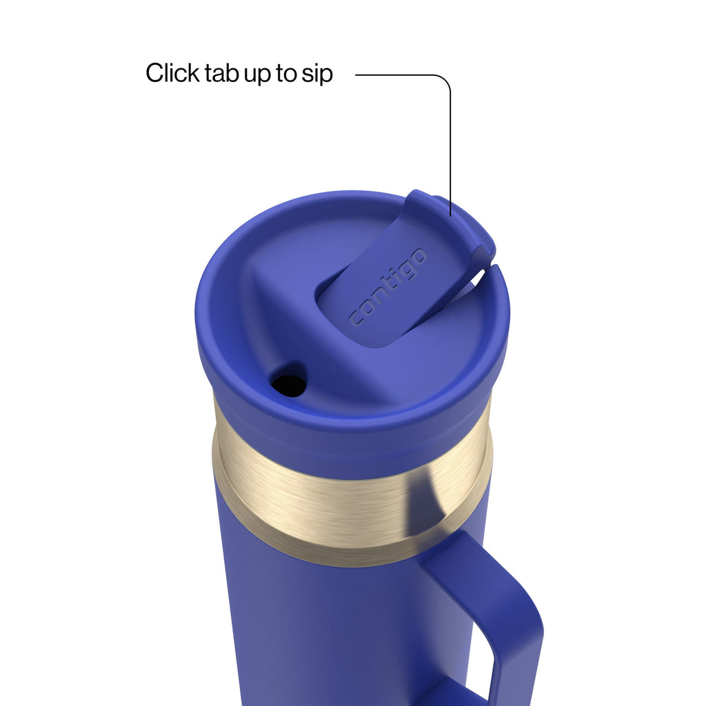 Contigo SnapSeal Leakproof Stainless Steel Reusable Water Bottle Tumbler with Side Handle, Dark Blue/Bronze, 20 oz M33J
