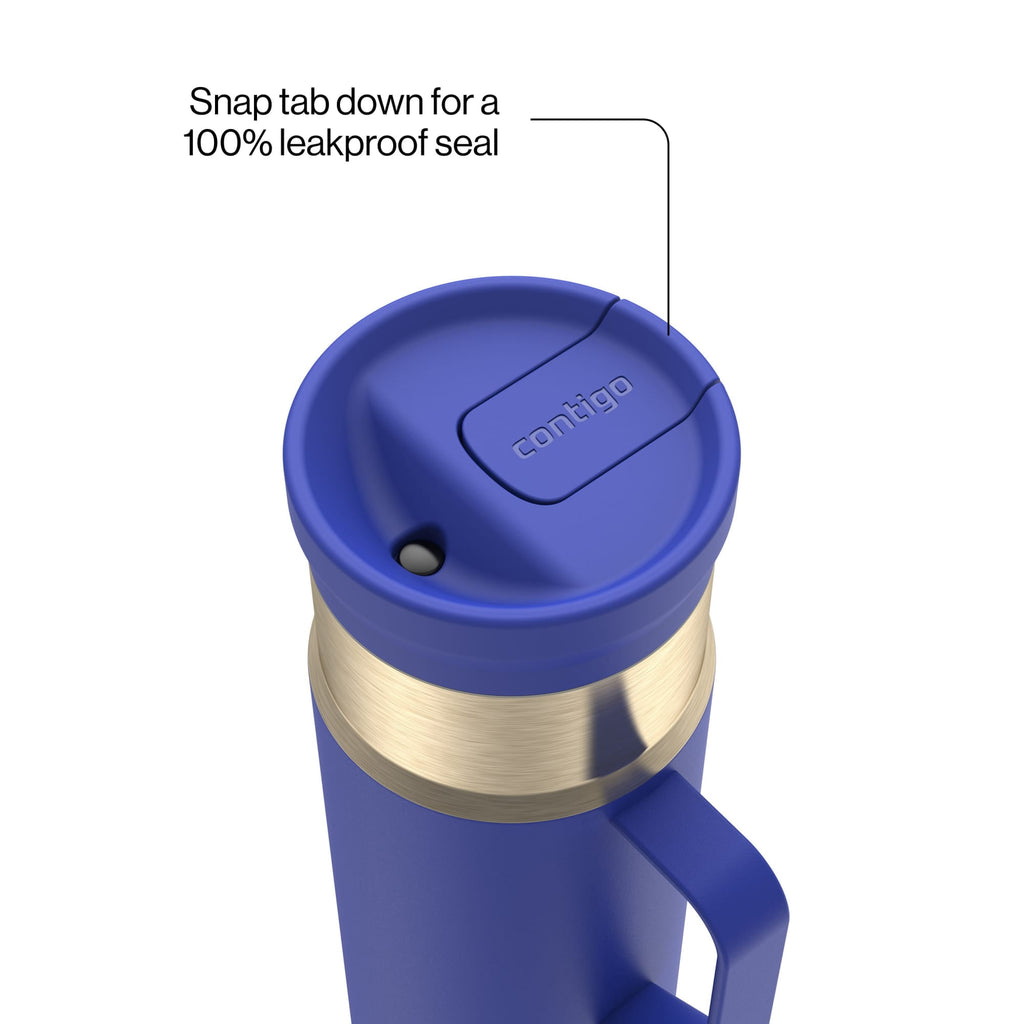 Contigo SnapSeal Leakproof Stainless Steel Reusable Water Bottle Tumbler with Side Handle, Dark Blue/Bronze, 20 oz M33J