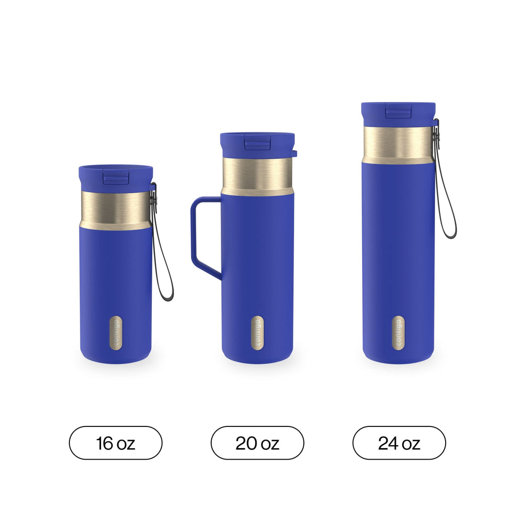 Contigo SnapSeal Leakproof Stainless Steel Reusable Water Bottle Tumbler with Side Handle, Dark Blue/Bronze, 20 oz M33J