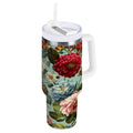 40 oz Insulated Stainless Steel Tumbler Double Wall Stainless Steel Tumbler with 2-Way Drinking Floral Pattern with Roses M485G