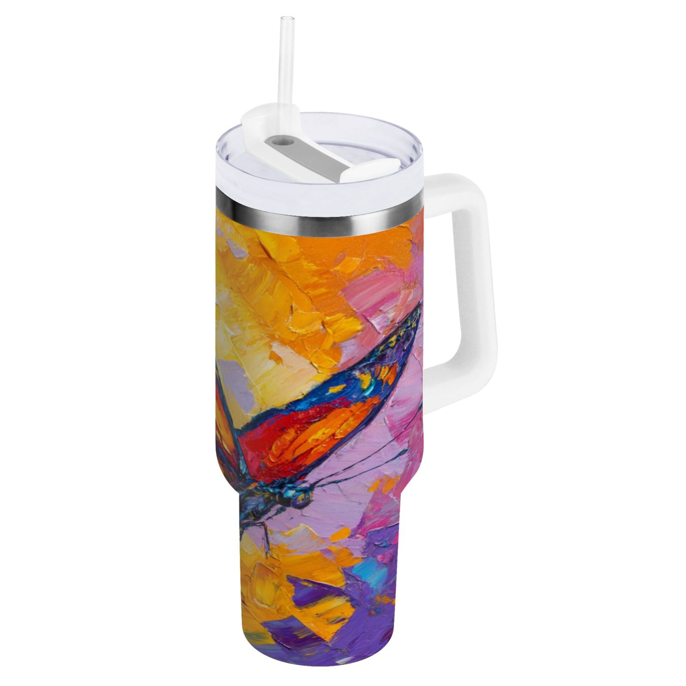 30 oz Insulated Stainless Steel Tumbler Double Wall Stainless Steel Tumbler with 2-Way Drinking Colorful Butterfly Flying M473J
